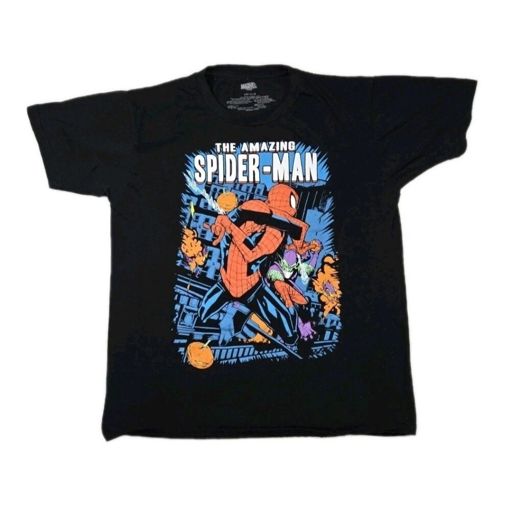 Mens Amazing SpiderMan Short Sleeve T Shirt Large Marvel Advengers  Black